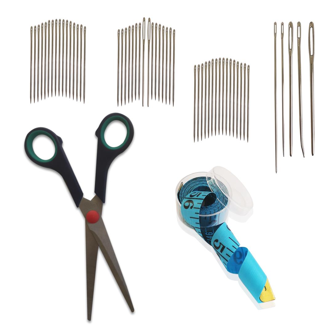 55 Parça İğne, Taksun C2007 Makas, Mavi Kutulu Mezura 3'lü Dikiş Seti