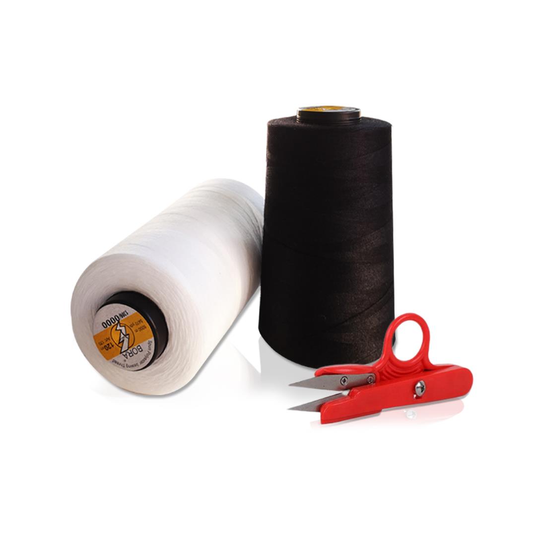 Fdm Bora 120 No Siyah Beyaz Dikiş İpliği Seti-İp Temizleme Makası Seti