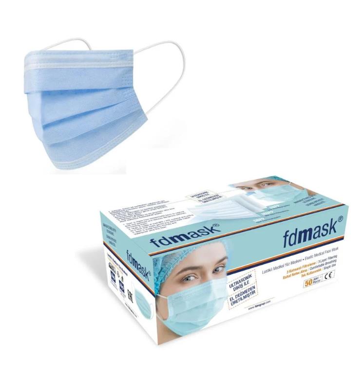 Fdmask Meltblown Maske 3 Katlı Telli 50 Adet Mavi